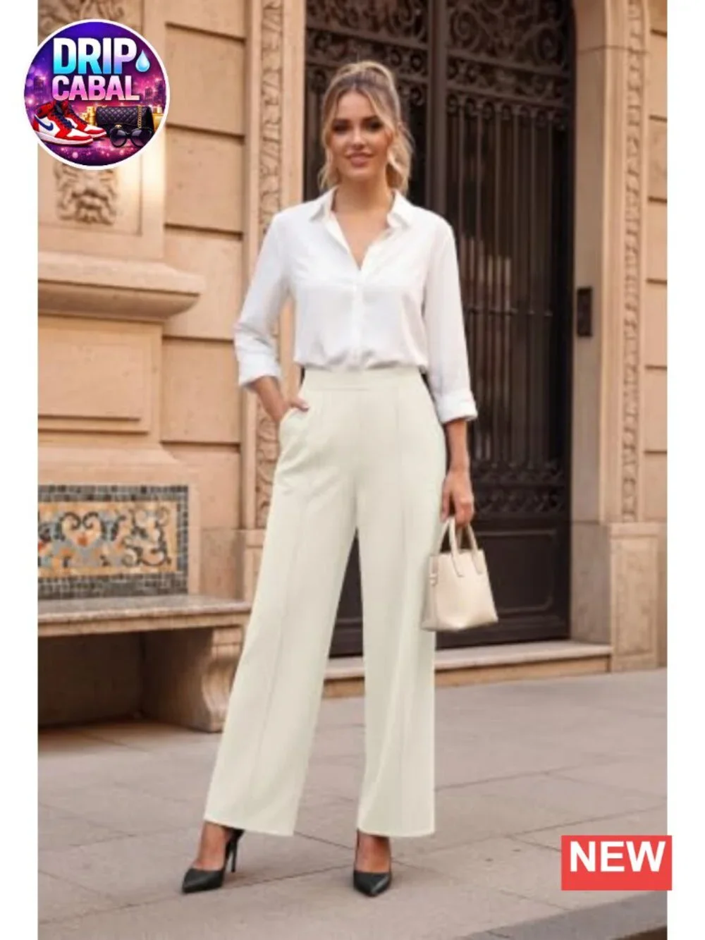 Wide Leg Dress Pants High Waisted Pull On Work Trousers Business Casual Palazzo